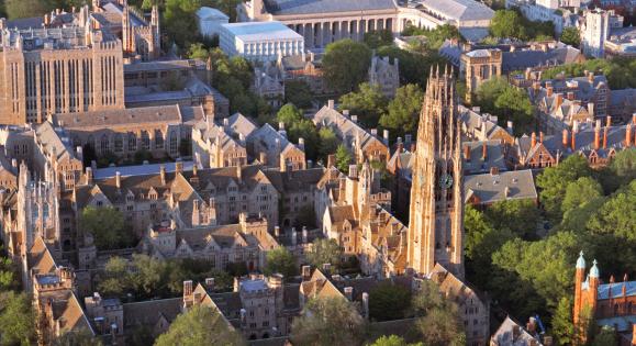 Aerial view of Yale's Old Campus in the spring