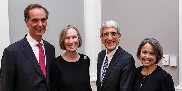 John Jackson ’67, Susan Jackson, President Peter Salovey ’86 PhD, and Marta Moret ’84 MPH